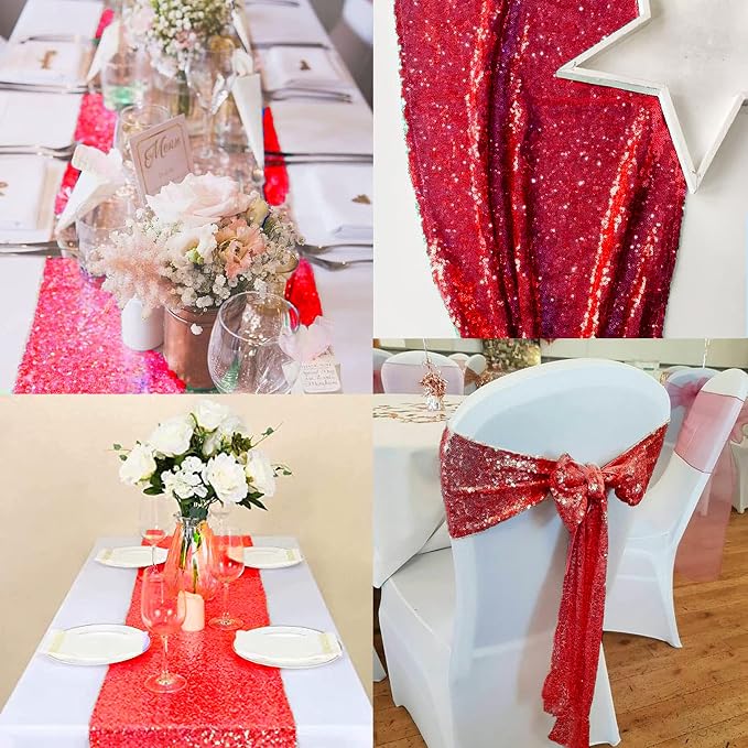 12 Packs 12 X 72 Inch Red Sequin Table Runner Glitter Dining Table Runner - Image 8