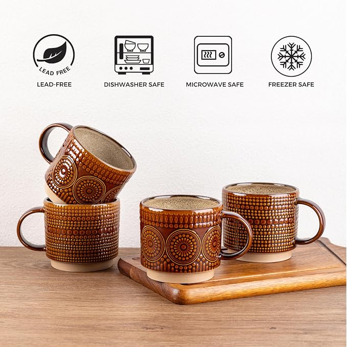 GBhome 16 oz Coffee Mugs Set of 4, Stackable Ceramic Coffee Cups Set | Modern - Image 7