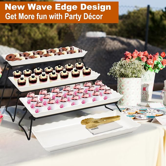 KAQAHIDO Extra Large 4 Tier Serving Tray Set, Tiered Trays Stand - Image 2