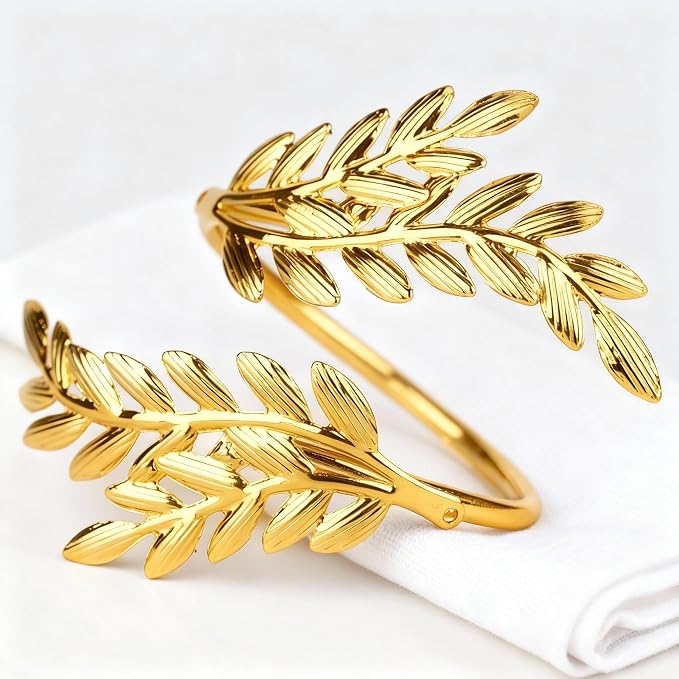 Napkin Rings 10Pcs Metal Gold Wheat Ear Shape Napkin Holder - Image 5