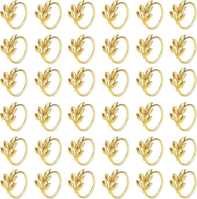 Set of 100 Leaf Napkin Rings Metal Gold Leaf Napkin Ring, Napkin Rings Bulk by FCDECOR