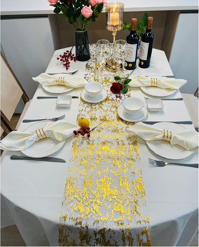 Gold Table Runner 11 Inch x 32 Feet Inches, Glitter Metallic Mesh Table Runner - Image 2