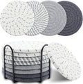 8 Pcs Drink Coasters with Holder, Minimalist Cotton Woven Coaster Set, 4 Colors by Unknown