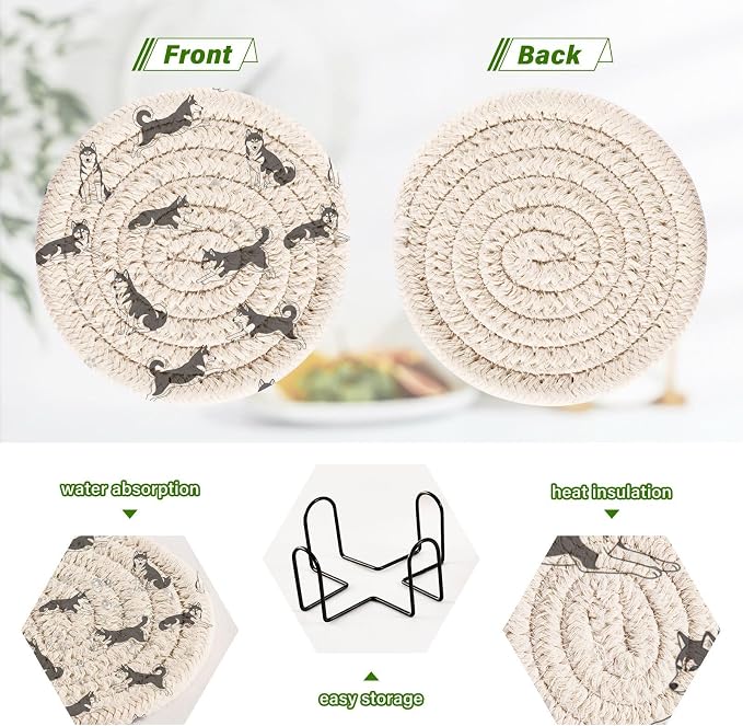 Husky Dogs White Pattern Coasters - Image 4