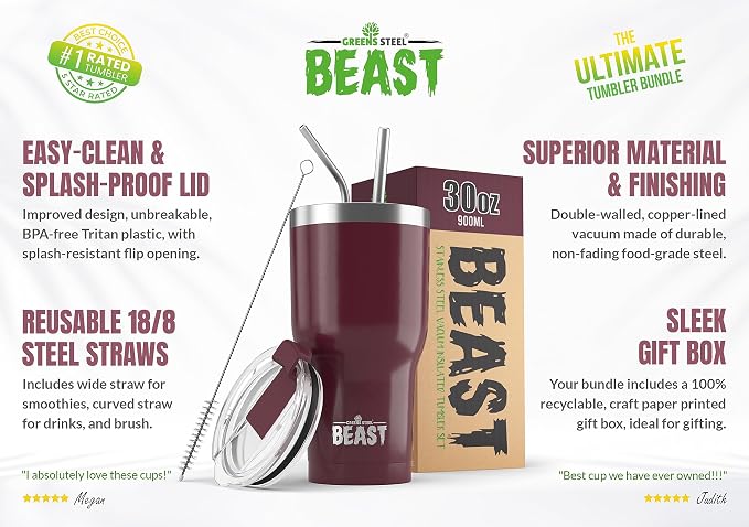 Beast 30 oz Tumbler Stainless Steel Vacuum Insulated Coffee Ice Cup Double Wall - Image 2