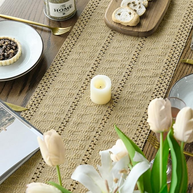 Artoid Mode Burlap Brown Woven Farmhouse Hollow Table Runner 12x48 Inch | - Image 8