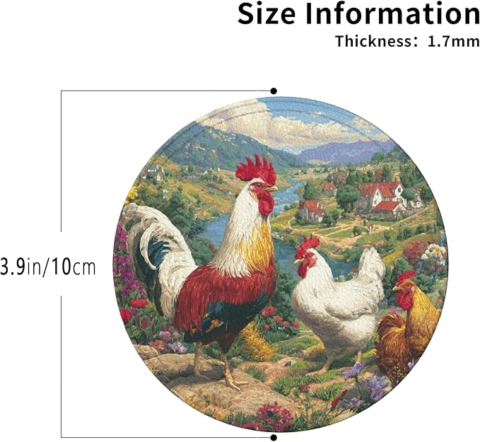 Rooster Coasters Leather Round Drink Coasters 6 Pcs Set - Image 3