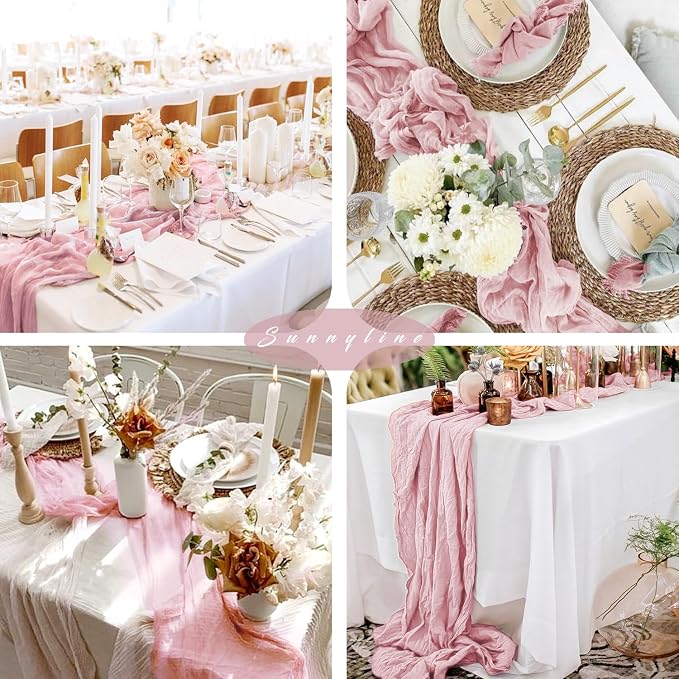 Light Pink 12 Pcs Cheesecloth Table Runner 10FT Runner - Image 6