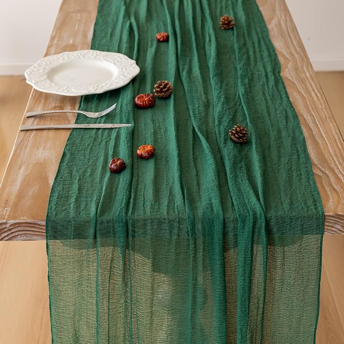 6Pcs Emerald Green Cheesecloth Table Runner 120 Inches - Image 4