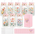 8 Set Floral Glass Cups with Lids and Straws, 16oz Flower Coffee Cup | Gifts by Unknown