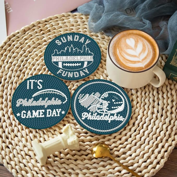 Bartogro 8 Pcs Diamond Painting Coaster Kits, DIY Football Diamond Art Coasters - Image 3