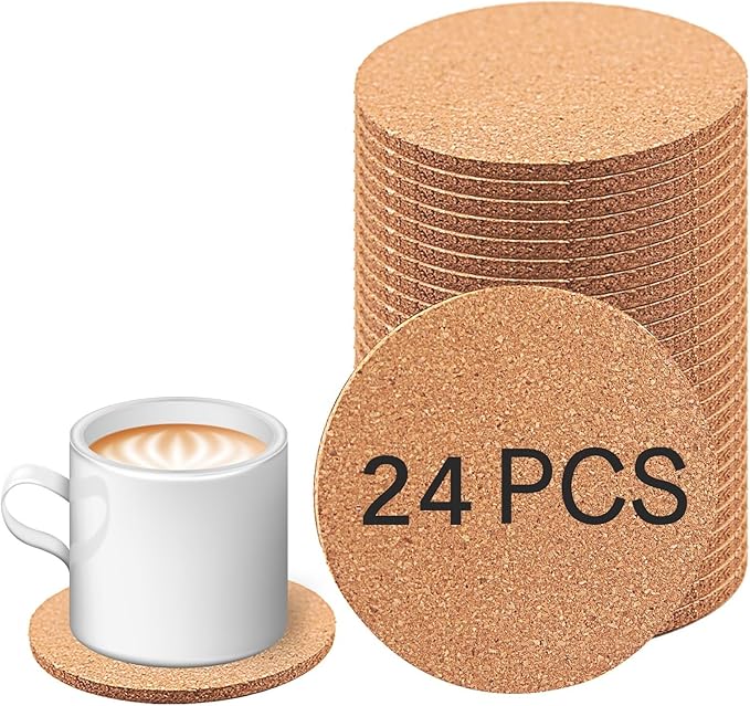 24 Pcs Cork Coasters for Drinks, Bulk Blank Coasters DIY Crafts, Heat-Resistant by Anpuimult