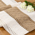 Ivory & Burlap Boho Table Runner Farmhouse Woven Table Runner 12x36 Inch | by MLMC