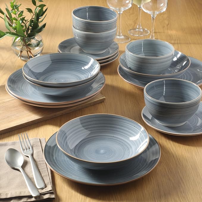 Gibson Home Stonebury 16 Piece Plates and Bowls Blue Dishes - Image 6