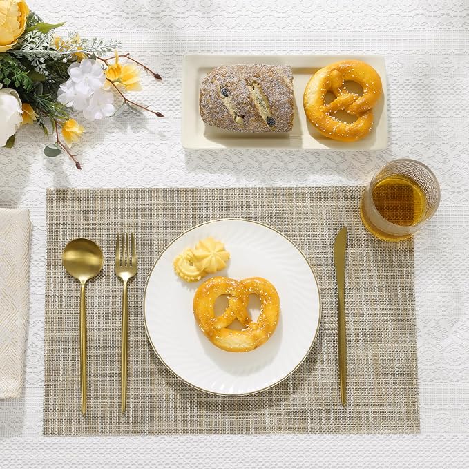 SHACOS Placemats Set of 6 Woven Vinyl Place Mats Wipeable Heat Resistant Stain - Image 2