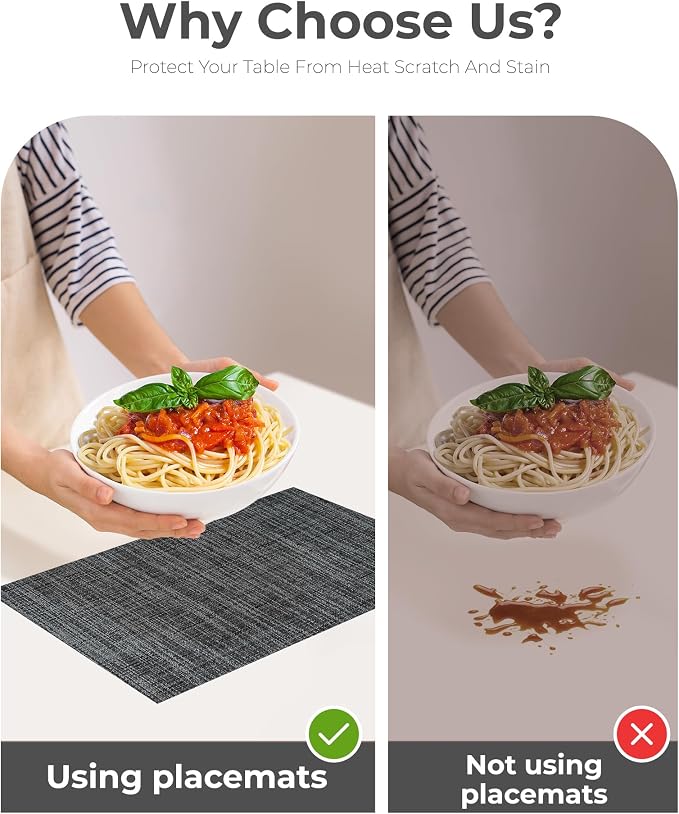 Leetaltree Black and Grey Woven Placemats Set of 12 - Image 8