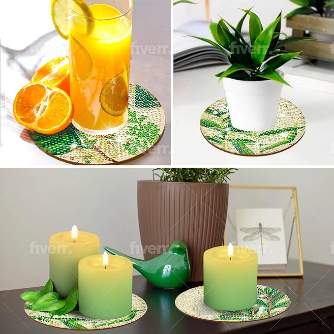 8 Pcs Diamond Painting Coasters | Leaves Diamond Art Coasters | Perfect Art - Image 5