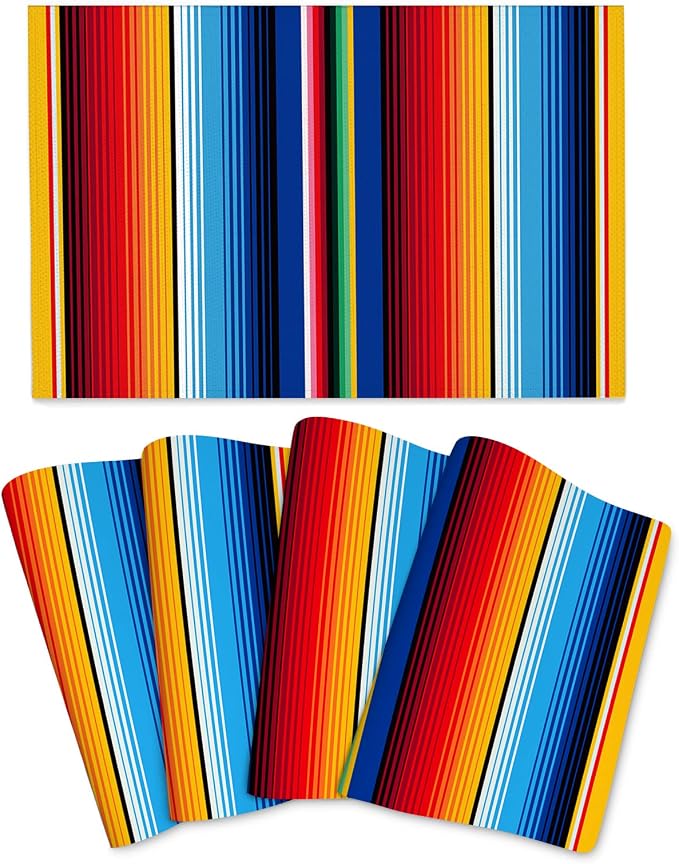Mexican Placemats Set of 4 Linen 12"x18" Washable Non-Slip Heat-Resistant by Unknown