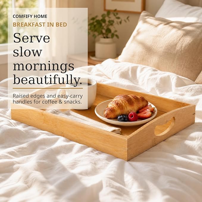 Comfify Bamboo Serving Trays – Set of 3 Ottoman Trays - Image 4