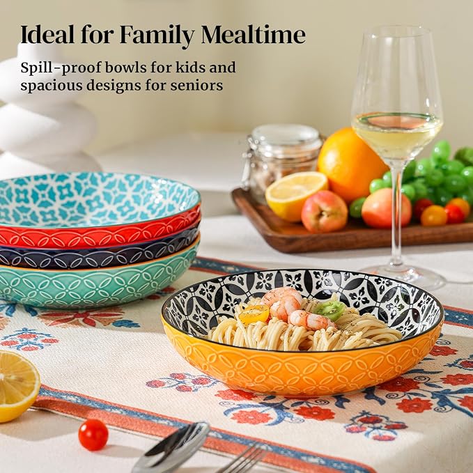 DOWAN 8.5" Vibrant Pasta, Salad & Soup Serving Bowls Set of 4, Embossed Large - Image 8