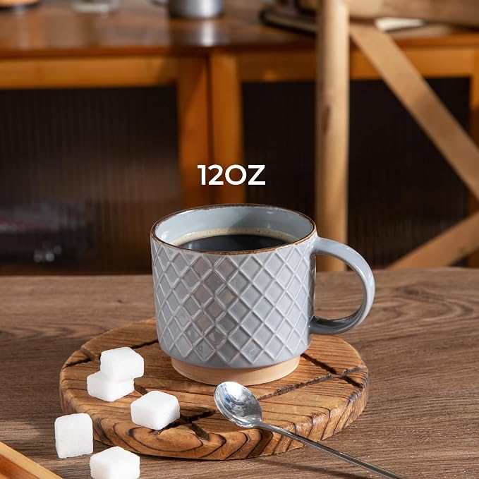 GBhome 12 OZ Stackable Coffee Mugs Set of 4, Ceramic Coffee Cups Set | 4 - Image 2