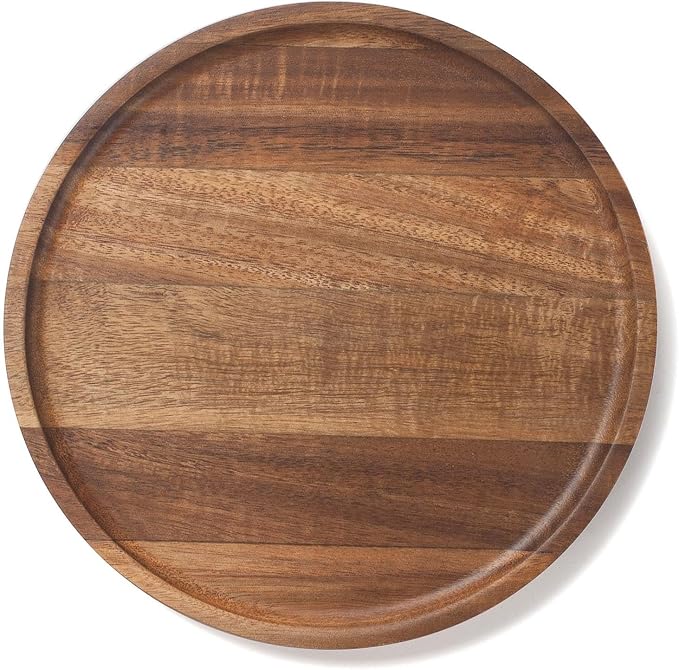 Round Wood Tray, Acacia Wooden Decorative Serving Tray by XIMISISE
