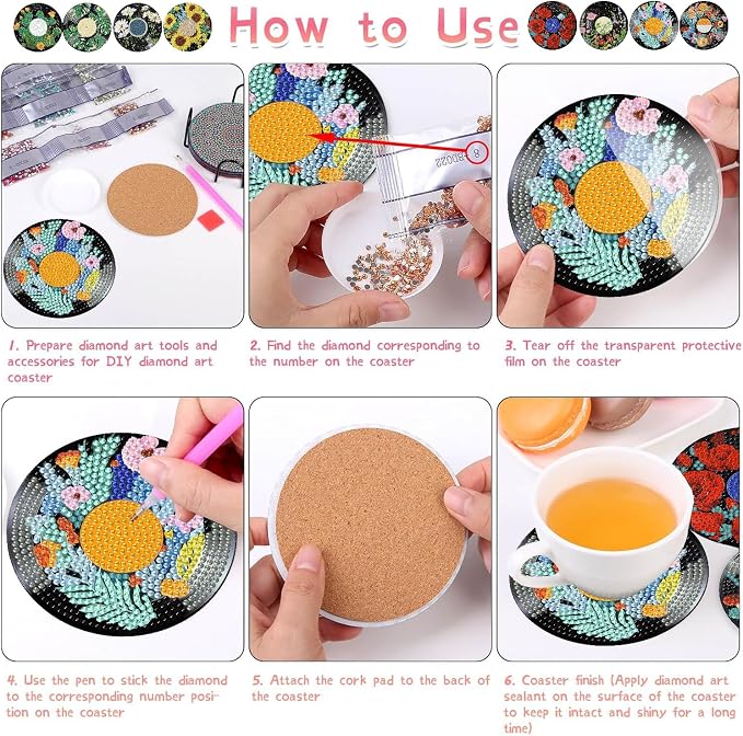 8 Pack Vinyl Record Diamond Art Coasters Kits- Diamond Painting Coaster Kit | - Image 6