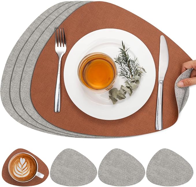 Faux Leather Placemats Set of 4, Dual Sided by Chitomars