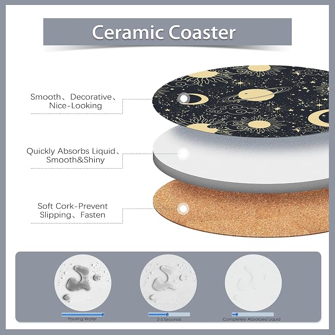 Drink Coasters Set of 6 with Holder, Fit All Cups, Tabletop Protection Mat - Image 3