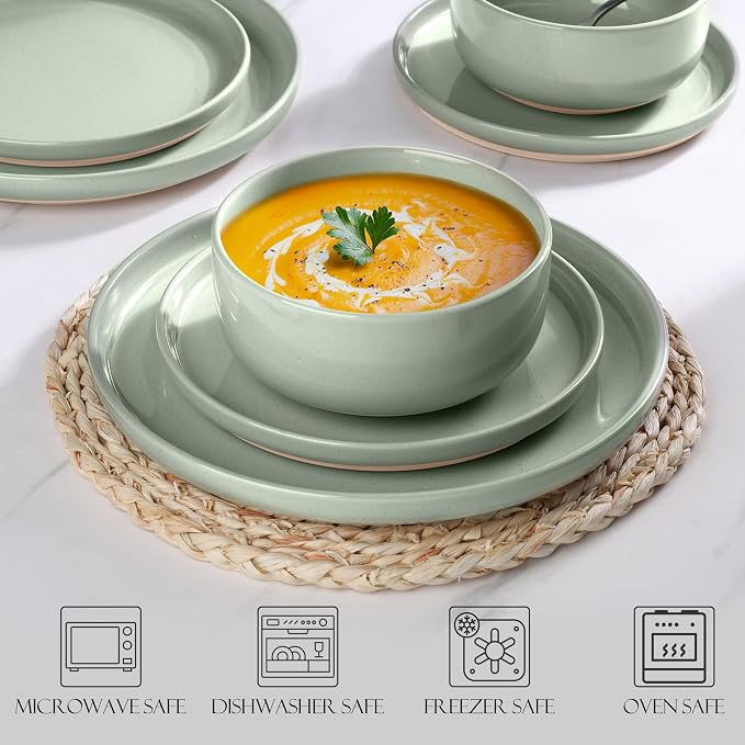 LIANYU Plates and Bowls Sets, 18 Piece Modern Speckled Dinnerware Set, China - Image 5