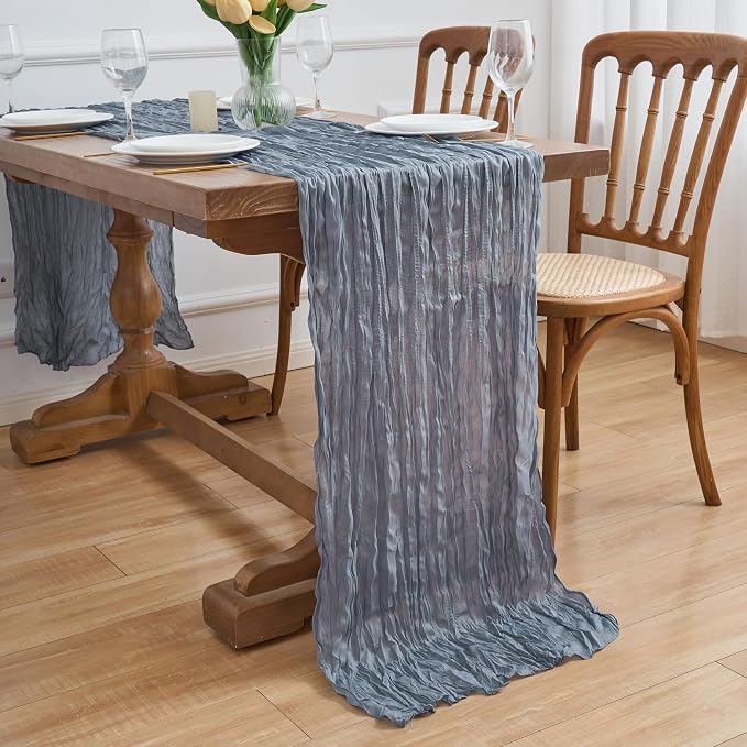 Asee'm 2pcs Cheesecloth Table Runner 120 Inches Dusty Blue Boho Gauze Cheese - Image 7