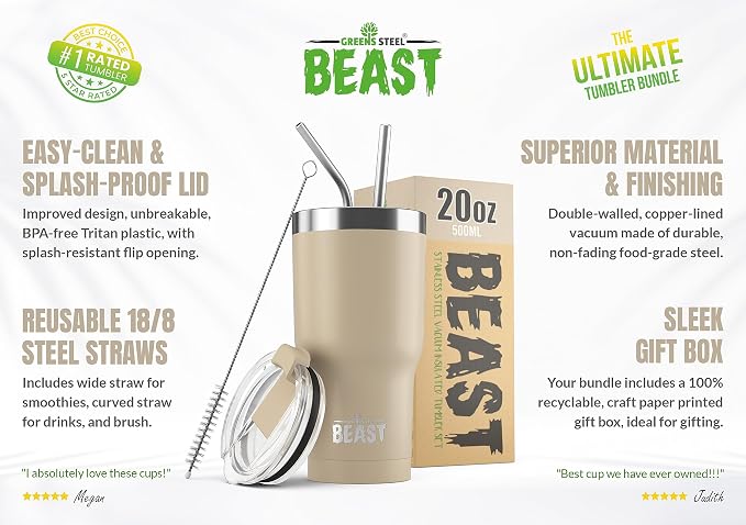 Beast 20 oz Tumbler Stainless Steel Vacuum Insulated Coffee Ice Cup Double Wall - Image 2
