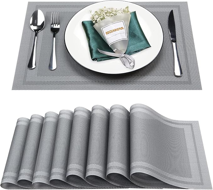 Placemats Set of 8, Vinyl PVC Heat Resistant Washable Placemats Set, Non Slip by BxzanDya-LifeSmartMaker