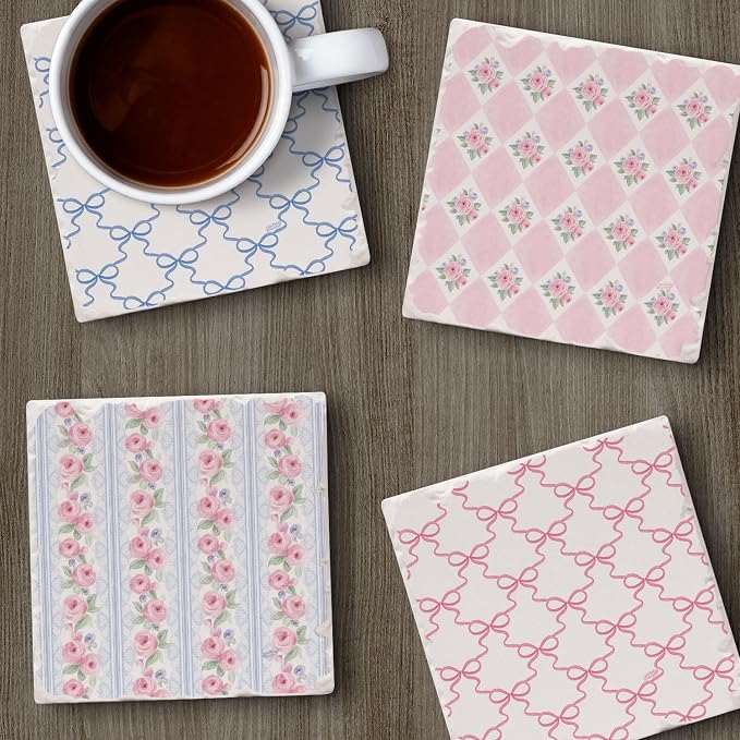 Thirstystone Pure Romance 4 Pack Assorted Tumbled Tile Stone Coasters | 4" - Image 5