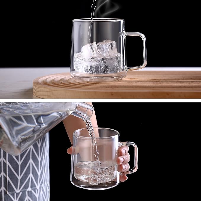 CNGLASS 12oz Glass Coffee Mugs, Double Wall Insulated Glass Cups - Image 3