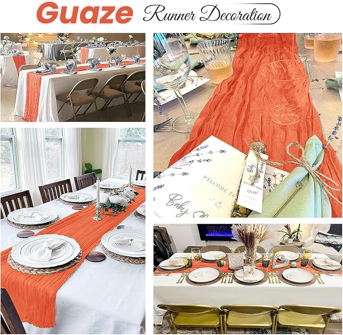 4 Pack Orange Cheesecloth Table Runner 20 x 120 inch Gauze Table Runners 10 FT - Image 4