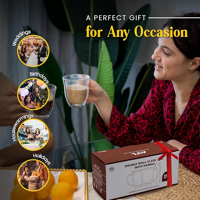 AYL Double Wall Glass Coffee Mugs - 13 oz Insulated Clear Latte Mugs Set of 2 - Image 7