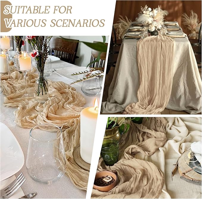 6 Pack Beige Cheesecloth Table Runner 17x108 Inch Semi Sheer Boho Gauze Cheese - Image 3