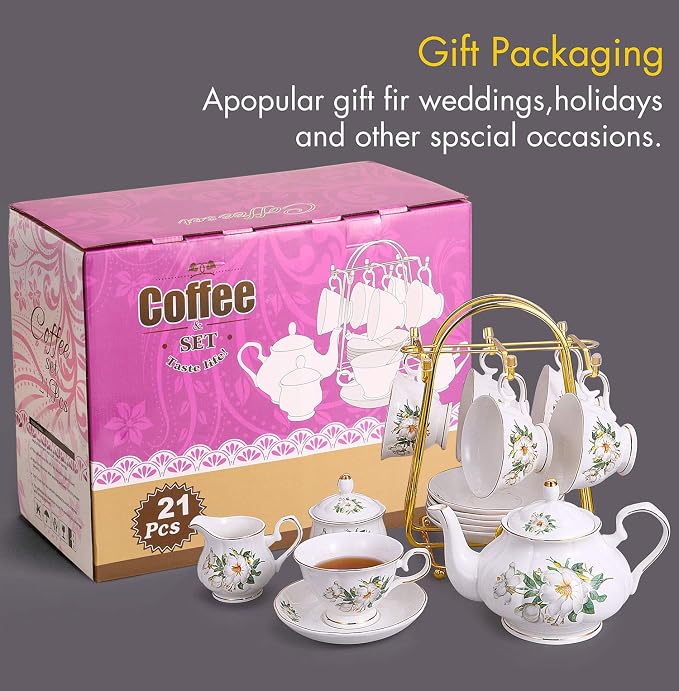CHENP.HMC Porcelain Tea Cup Set 22-Piece Ceramic Coffee Tea Sets | Cups Saucer - Image 6