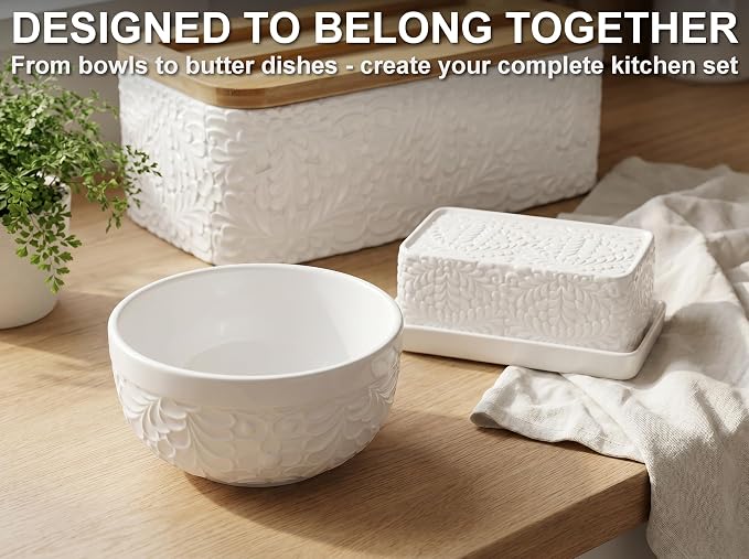 25DOL 22 oz Ceramic Bowls Set of 4 – Embossed Nature-Inspired Design, Versatile - Image 8
