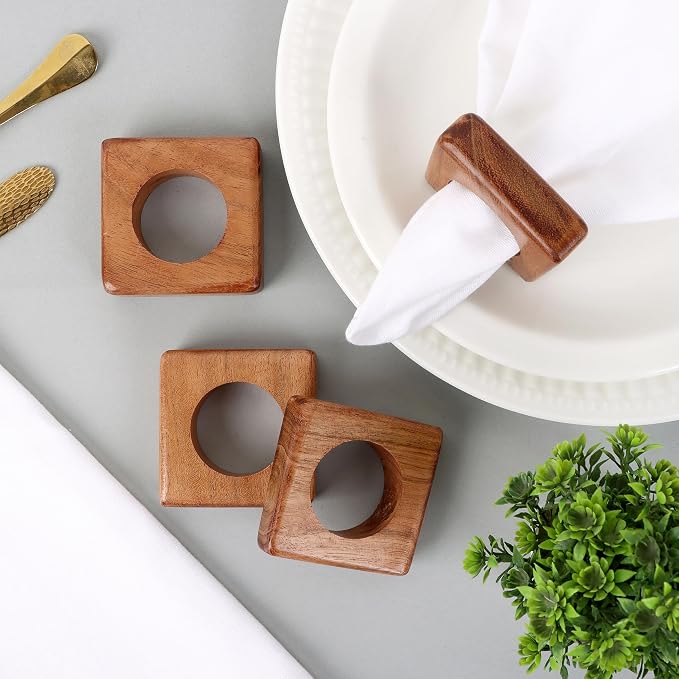 Wood Napkin Rings, smooth brown finish, 2.25x2.25x0.75 in., farmhouse or rustic - Image 4