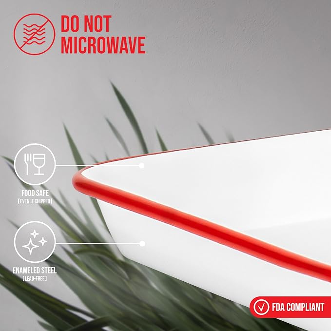 Red Co. 11" x 9" Enamelware Metal Classic 2 Quart Rectangular Serving Tray - Image 3