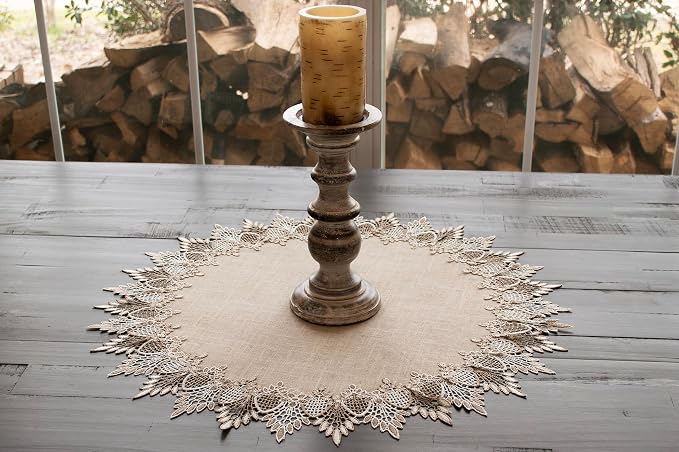 LINENS ART AND THINGS Lace Doily Neutral Earth Tones Table Topper Placemat - Image 2