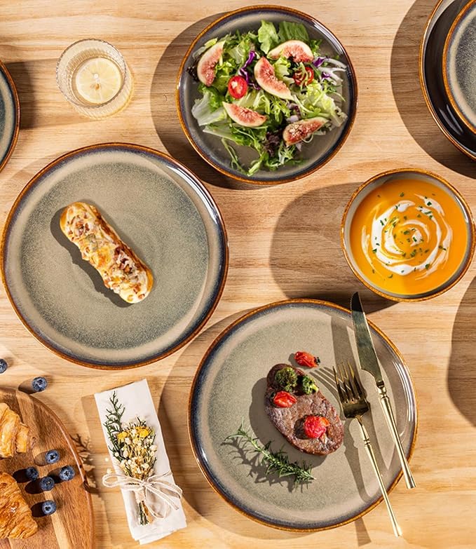 Ceramic Dinnerware Set for 8, 24-Piece Plates and Bowls Set | Handmade Reactive - Image 4