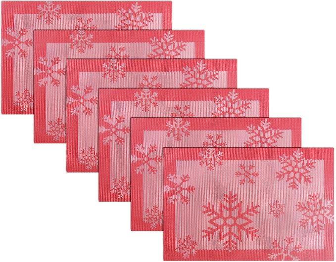 PIGCHCY Christmas Placemats Snowflake Woven Heat Resistant Placemats Washable by PIGCHCY