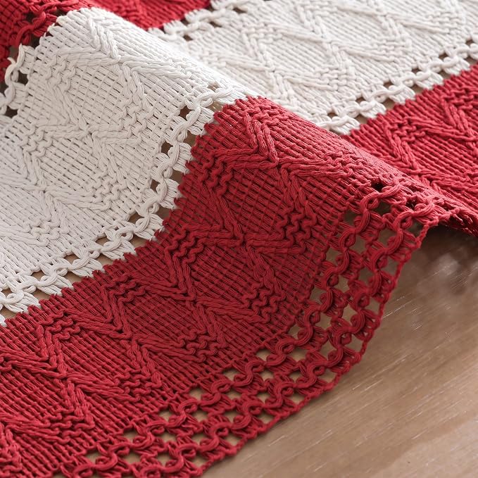 Artoid Mode Rose Red Farmhouse Woven Table Runner 12x72 Inch | Holiday Rustic - Image 5