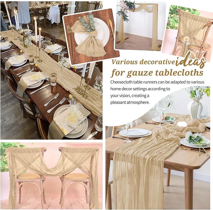 Pesonlook Cheesecloth Table Runner Beige, 20 Pack 17.7x108 inch, Long | Rustic - Image 7