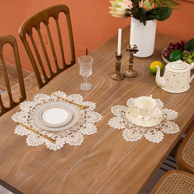 European Antique Jacquard Lace Table Doilies, Small Farmhouse Linen Embroidered - Image 6