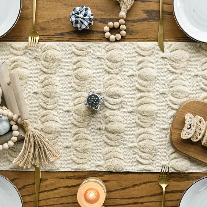 Artoid Mode Beige Soft Faux Fur Pumpkins Fall Table Runner 13x120 Inch | - Image 2