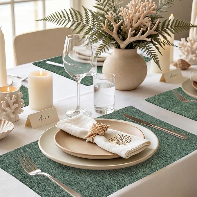 Faux Cotton Linen Placemats Set of 8, Cloth Washable Farmhouse Dining Table Mats - Image 7